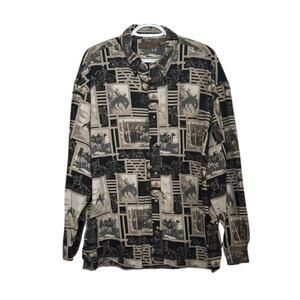 Gallop Men's Black‎ Tan Horse Farm Long Sleeve Button Down Shirt Size XL